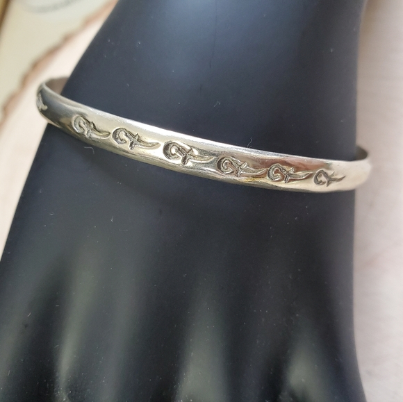 Sterling Silver 925 Sword Motif Bangle Bracelet - Picture 4 of 8